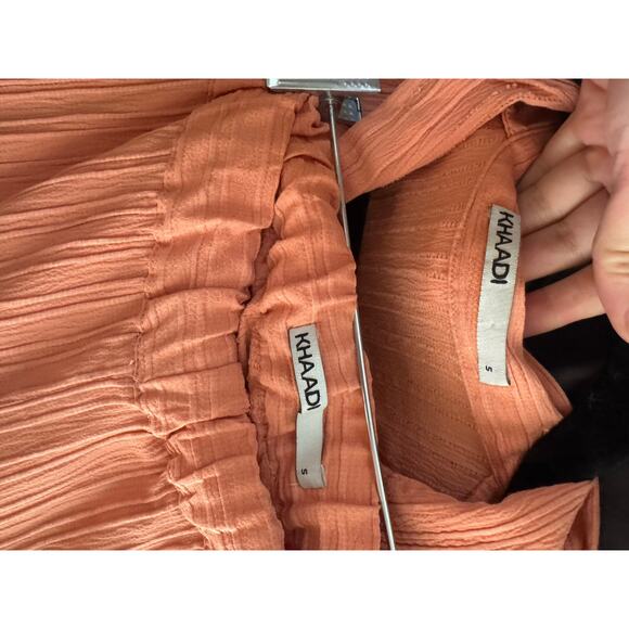 Khaadi Crinkle Textured Pant Set Balloon Sleeve Top Women’s Small Orange - Picture 4 of 13